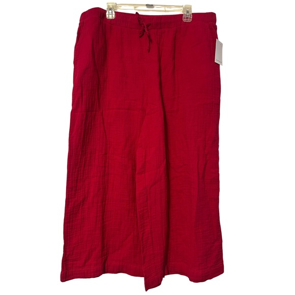 Westbound Pants - Westbound Women XL‎ Persian Red Cotton Gauze Wide Leg Drawstring Pants New $59